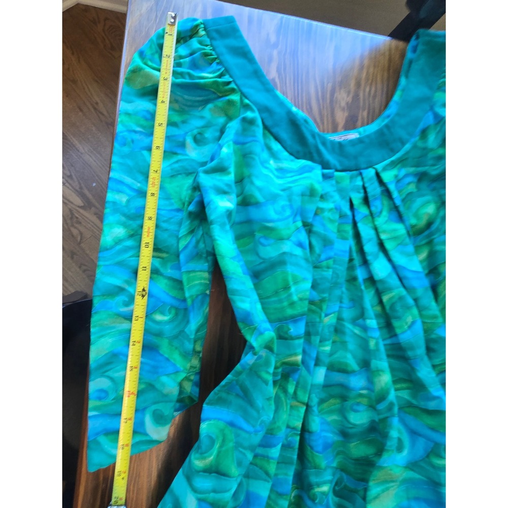 Vintage Bette Inc Honolulu Hawaii Cotton Maxi Dress Teal Green Wave Print 8 - Picture 12 of 13